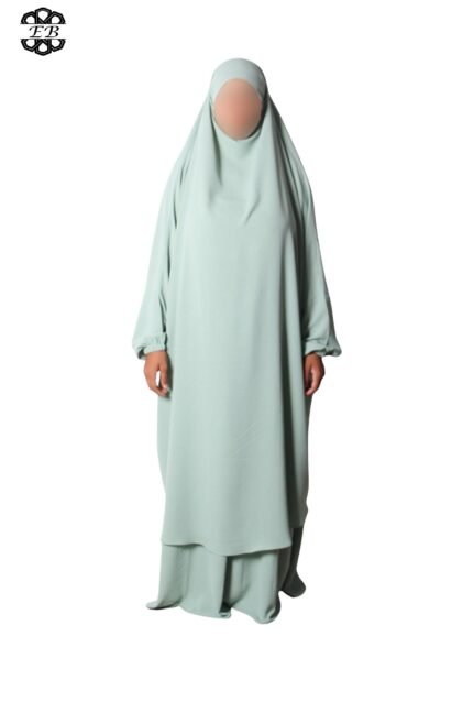 jilbab 2 pieces jupe evasee jazz vert anis el bassira A2j 1