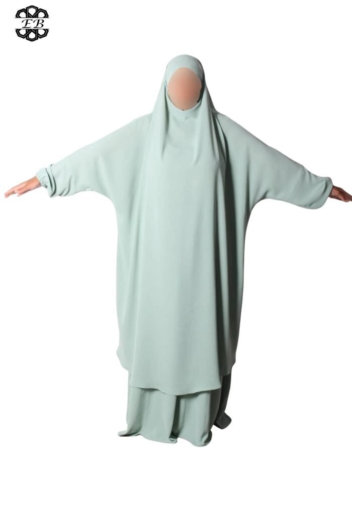 Grossiste jilbab 2 pièces jupe évasée Jazz Kellya by El Bassira vert anis – Image 4